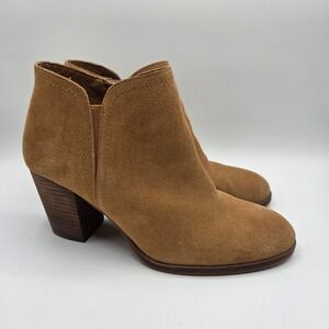 Alex Marie Suede Ankle Booties Womens 8 Tan Brown Block Heel Side Zip Boho Chic